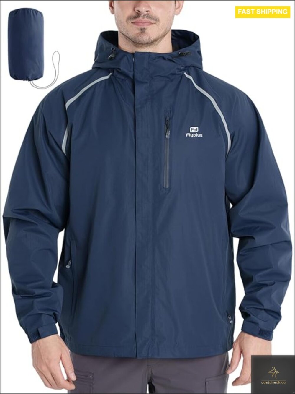 Lightweight Reflective Rain Jacket Windbreaker Packable Hood Hiking Cycling